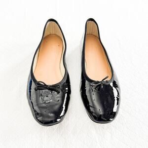 J. Crew Round Toe Patent Leather Black Flats Bow Trim Accent Size 10